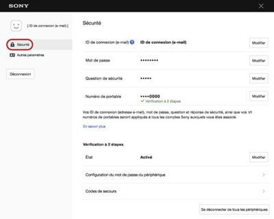 Paramètres de sécurité en cas de connexion à un compte depuis un navigateur Web.