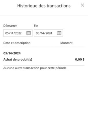 Écran montrant l'historique de vos achats des deux dernières années, qui est l'option par défaut.