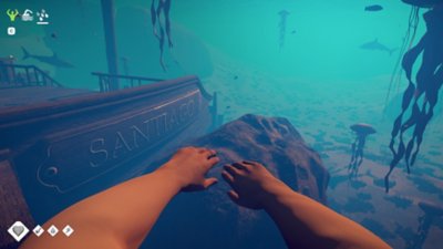 Captura de pantalla de Survival: Fountain of Youth que muestra al jugador nadando sumergido en el mar