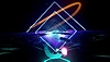 Synth Riders – zrzut ekranu przedstawiający serię trójkątów odbijającą się w lustrzanej podłodze