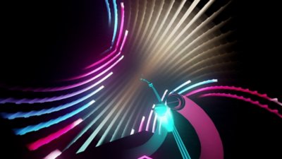 Synth Riders screenshot showing an abstract spiral of light