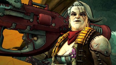 Snimka zaslona iz igre Tales from the Borderlands prikazuje Vallory kako drži preveliki pištolj