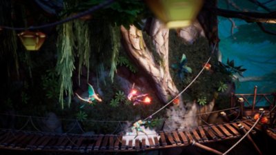 《Tales of Kenzera: ZAU》螢幕截圖，顯示在類似叢林的環境中的對戰