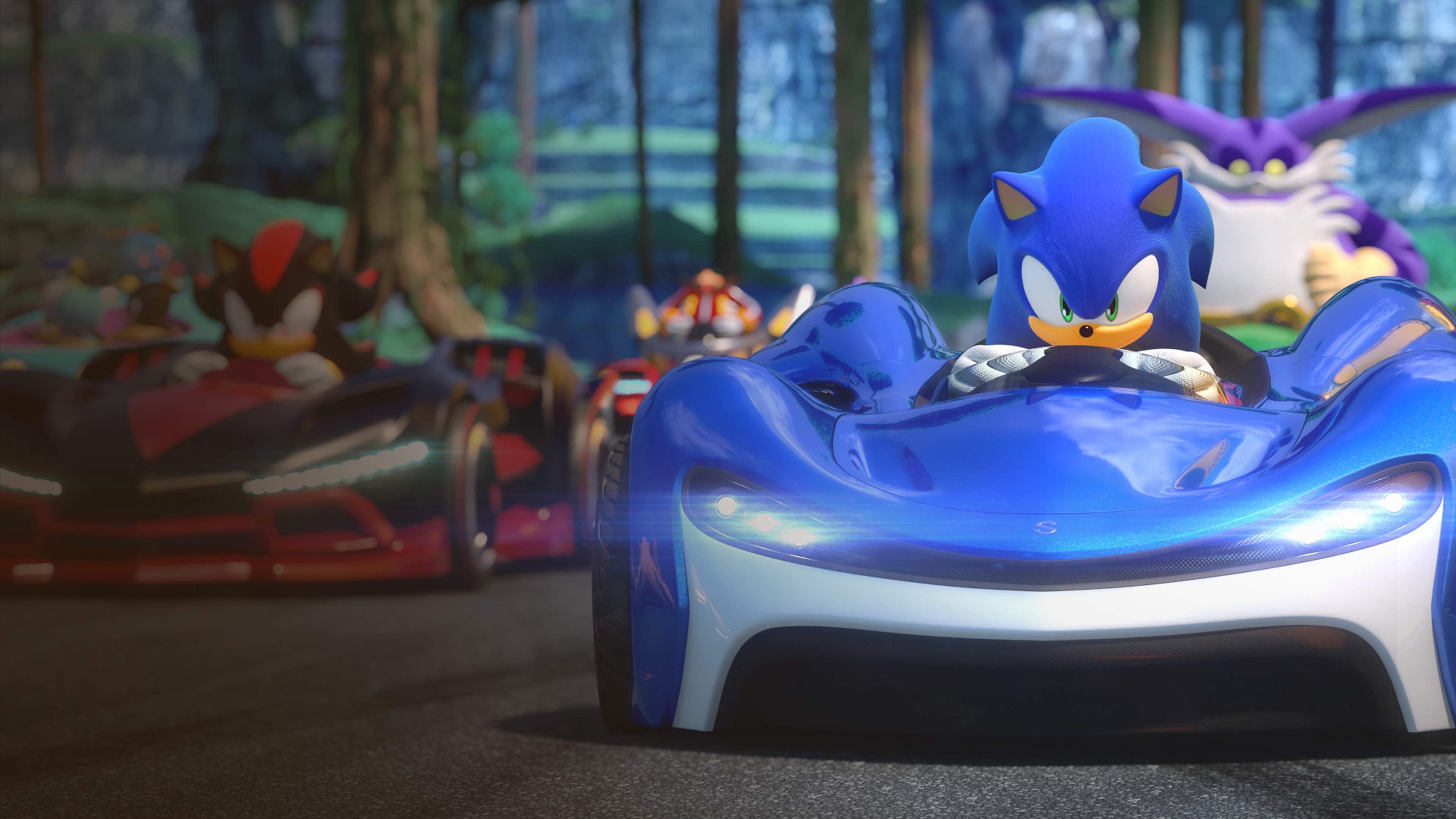 Captura de pantalla de Team Sonic Racing que muestra a Sonic preparándose para la carrera