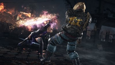 Captura de pantalla de Tekken 8 que muestra a dos personajes luchando