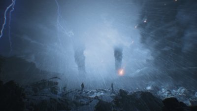 Capture d'écran de Tekken 8 montrant un paysage traversé par des tornades