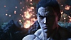 Tekken 8-képernyőkép, rajta Kazuya Mishima sebhelyes arca közelről