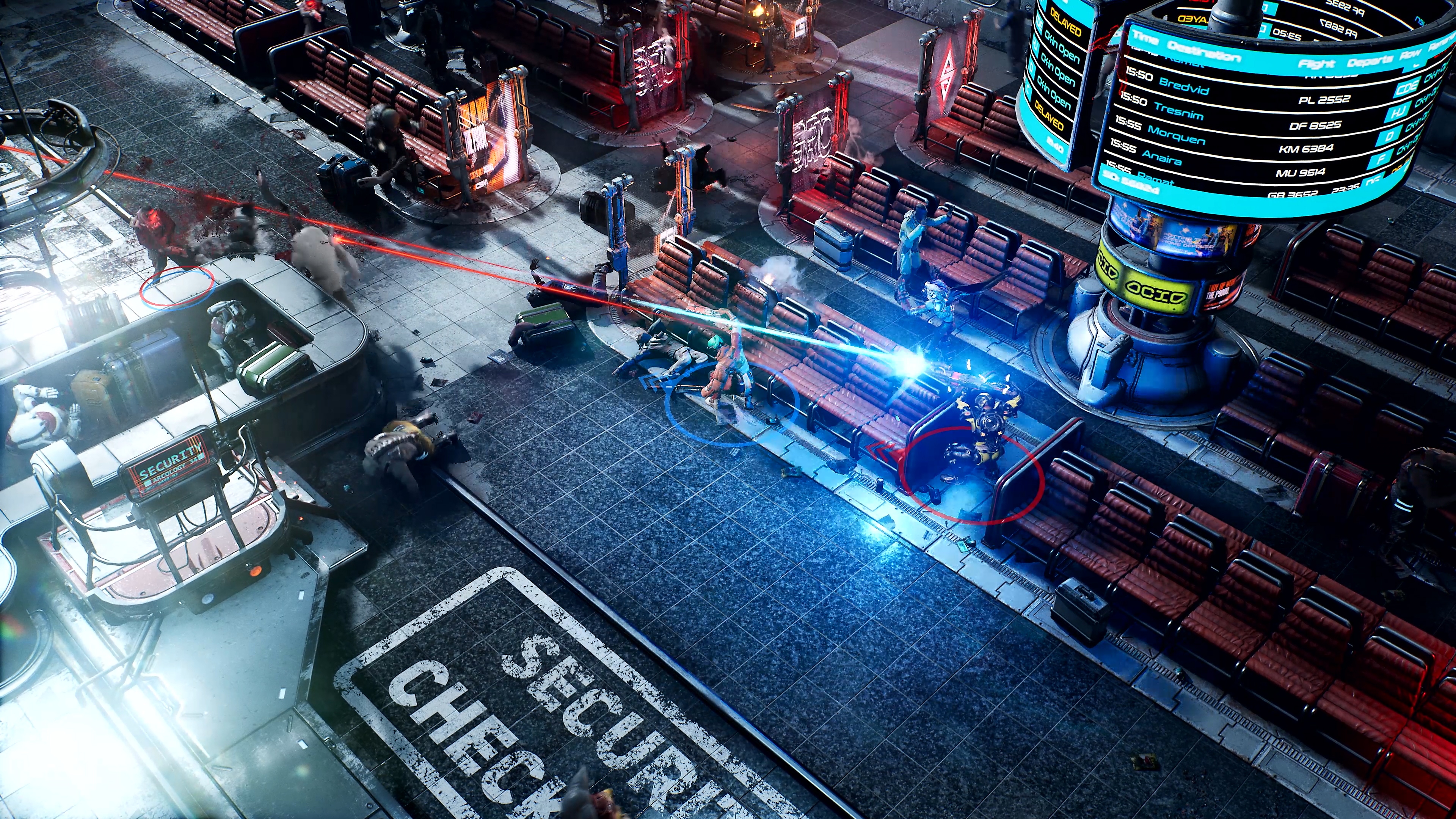 Capture d'écran de The Ascent - une scène d'une ville cyberpunk