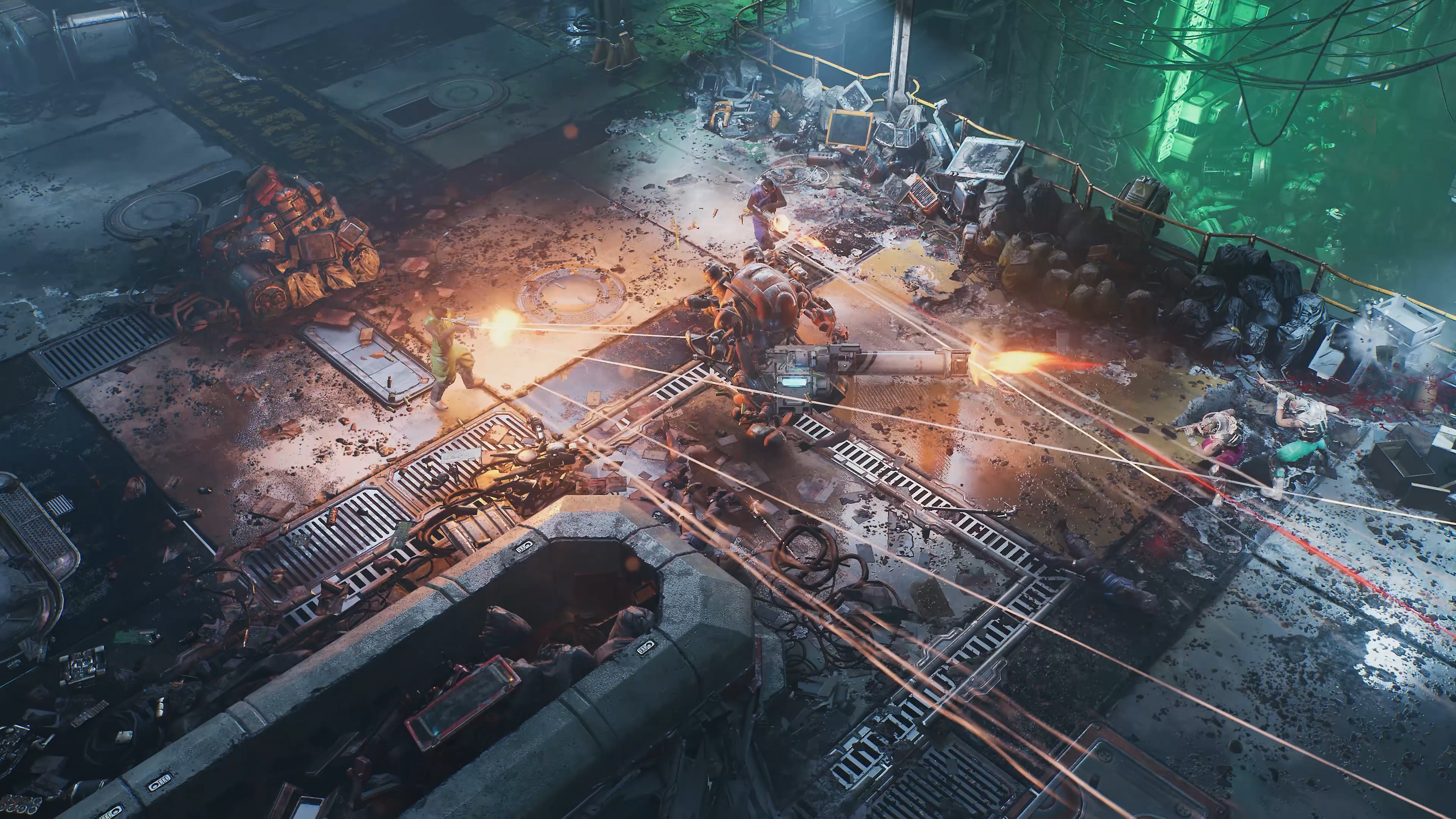 Captura de pantalla de The Ascent mostrando el combate