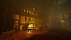 The Foglands-screenshot van een grote open haard in een ondergrondse kamer