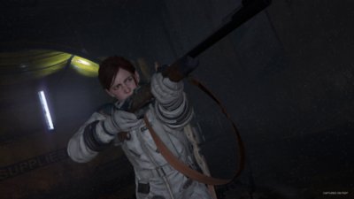 The Last of Us Part II Remastered - No Return screenshot showing Ellie in an astronaut's suit aiming her rifle