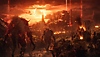 Captura de tela de Lords of the Fallen mostrando monstros andando em direção a uma paisagem vulcânica