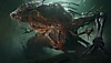 Lords of the Fallen - Capture d'écran montrant une créature répugnante qui dévoile ses crocs dans une vallée bleue