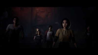 Captura de pantalla de The Quarry que muestra a un grupo de personajes