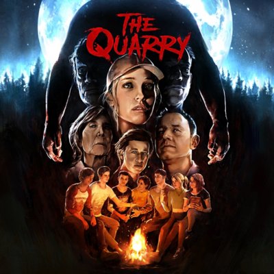 The Quarry key art featuring a handpainted rendition of the key cast against a dark woodland backdrop.