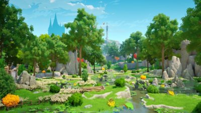 The Seven Deadly Sins: Origin screenshot showing a forest with a river running through the middle 