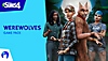 Arte guía del Pack de contenido Los Sims 4 Licántropos mostrando a personajes Sims y a un licántropo
