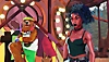 لقطة شاشة من لعبة Thirsty Suitors تعرض Jala وهي تتسكع مع دب يرتدي ملابس رياضية من الثمانينيات