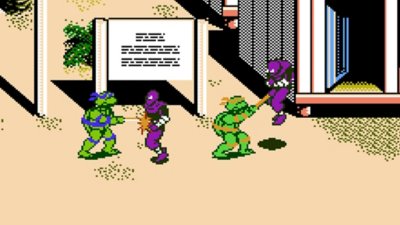 لقطة شاشة من Teenage Mutant Ninja Turtles Collection - Tournament Fighters تظهر رافاييل وهو يقاتل شريدر