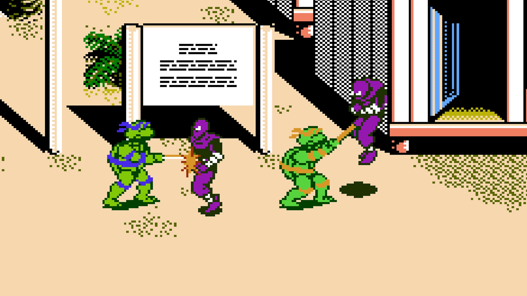 Captura de tela de Teenage Mutant Ninja Turtles Collection - Tournament Fighters mostrando Rafael lutando contra o Destruidor