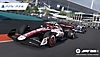 F1 22 launch screenshot featuring a formula car speeding into a corner.