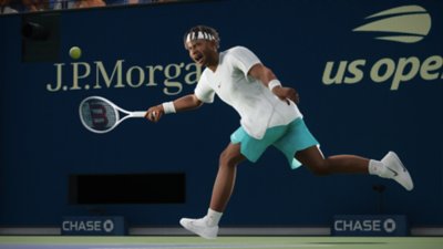 Снимок экрана из игры TopSpin 2K25, на котором изображен профессиональный теннисист, созданный в MyPLAYER