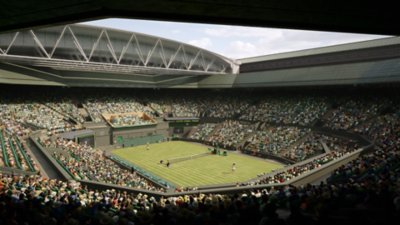 TopSpin 2K25 – snímek obrazovky zobrazující centrální kurt Wimbledonu