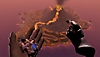 Capture d'écran de Townsmen VR - une paire de mains géantes, dont l'une tient un trébuchet