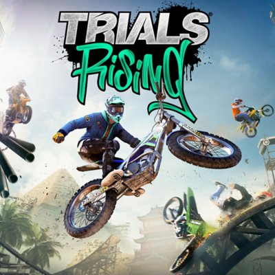 Trials Rising borítógrafika – motorozó emberek a levegőben.