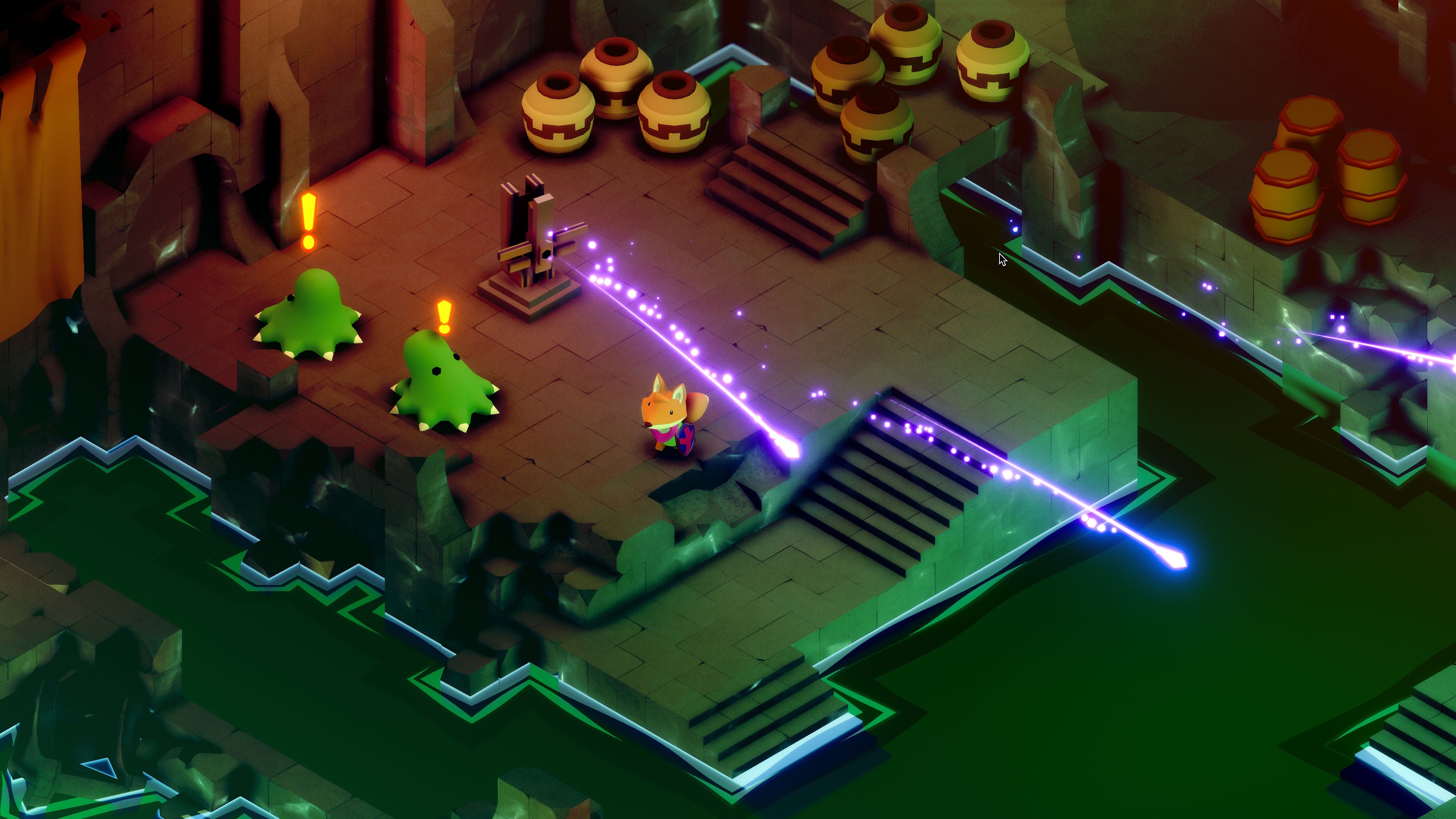 Tunic screenshot showing combat with green octopus style enemies