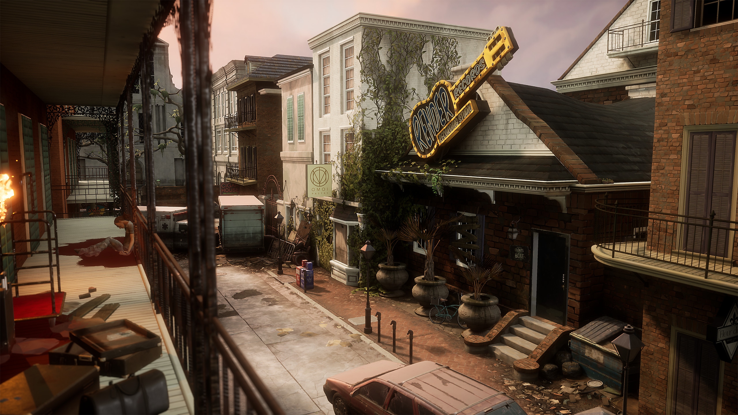 Capture d'écran de TWDSS Chapter 2 Retribution montrant la rue principale d'une ville