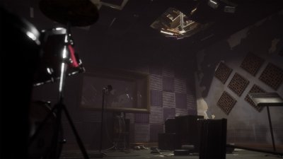 TWDSS Chapitre 2 : Retribution - Capture d'écran montrant un studio d'enregistrement délabré