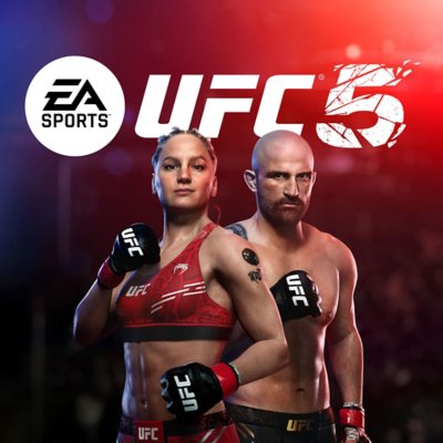 EA SPORTS UFC 5 key art showing two fighters posing while wearing gloves.