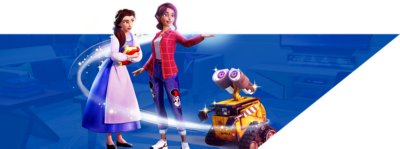Disney Dreamlight Valley artwork render featuring the characters Belle and WALL-E.