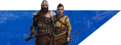 God of War Ragnarok artwork render featuring characters Kratos and Atreus. 