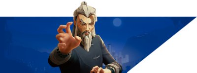 Sifu artwork render, featuring the male rendition of the main character Yang with long grey hair and a beard.