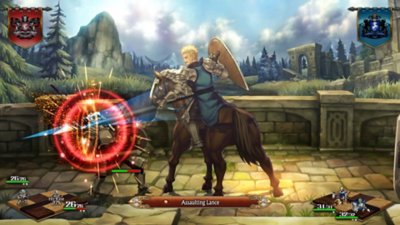 Unicorn Overlord screenshot showing a horseback soldier attacking an enemy.
