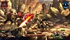 《圣兽之王》截屏：一名战士在岩石丛生的战场上砍杀敌人。