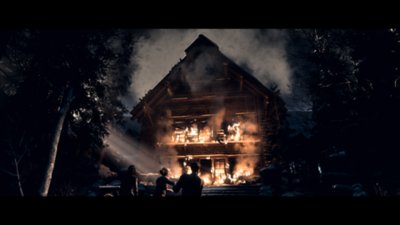 「Blackwood Pines」の看板の前に立つキャラクターを写した『Until Dawn -惨劇の山荘-』のスクリーンショット