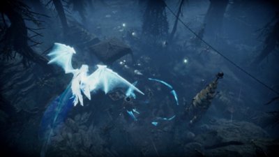 《夜族崛起》螢幕截圖，顯示像幽靈蝙蝠的生物在NPC上方飛著
