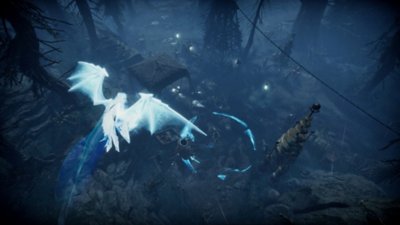 V Rising screenshot showing a spectral bat-like creature flying over NPCs