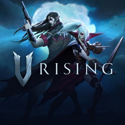 v rising store art featuring the vampire characters in blue background