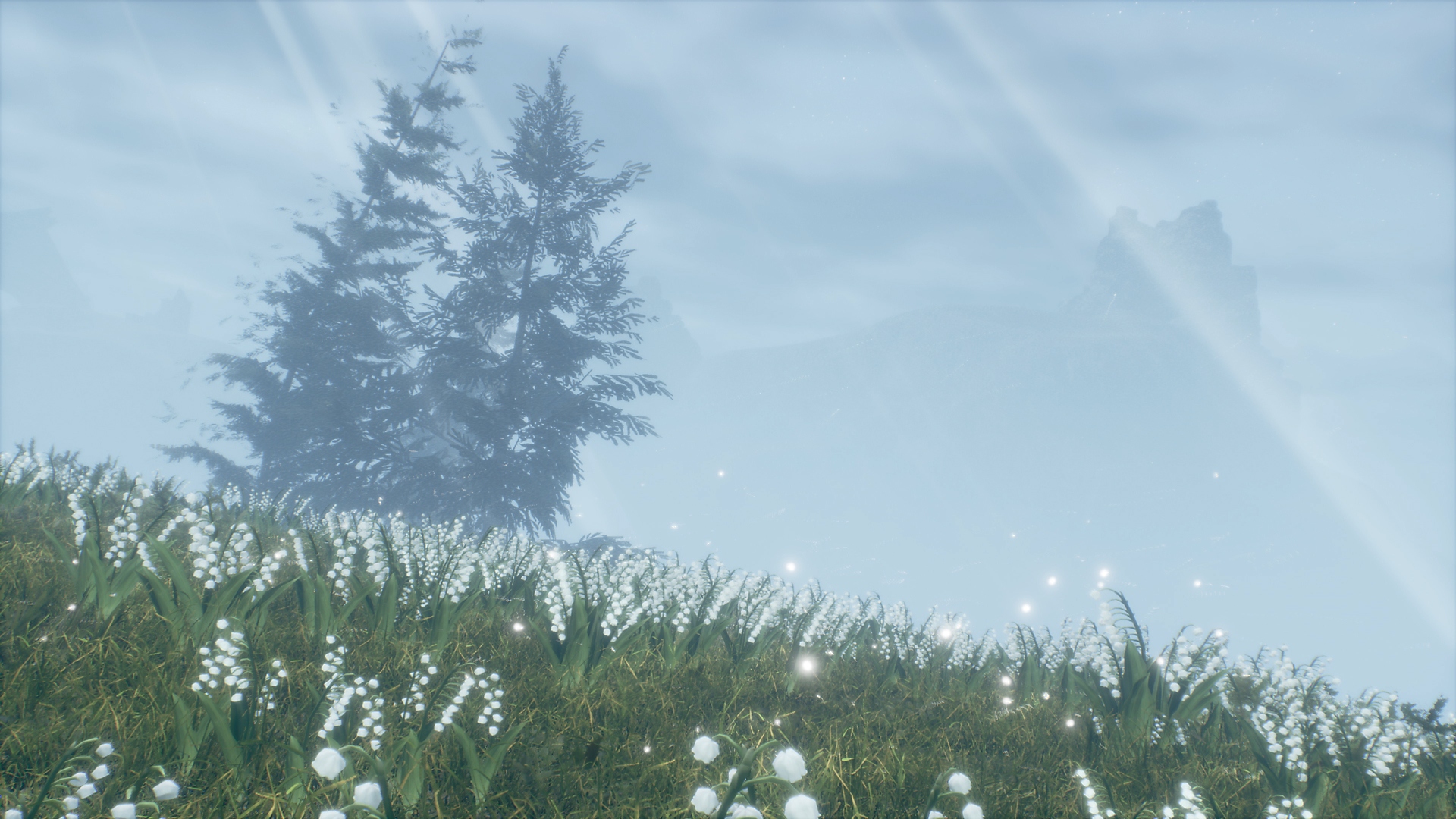 Valkyrie Elysium-screenshot van twee bomen in een grasrijk gebied