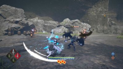 Screenshot von Valkyrie Elysium, der eine Kampfszene zeigt