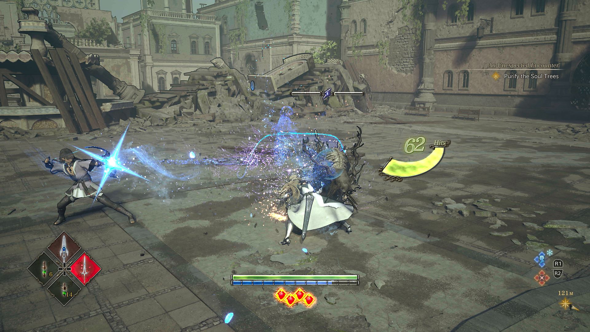 Captura de pantalla de Valkyrie Elysium que muestra combate