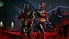 《Vampire: The Masquerade Bloodhunt》螢幕截圖，顯示三名角色穿著萬聖節主題裝飾物品