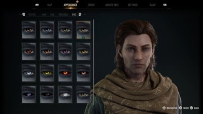 Vampire: The Masquerade - Bloodlines 2 screenshot showing customisation options for eye colour