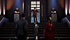 Vampire:‎ The Masquerade - Swansong، لقطة شاشة تظهر فيها إحدى الشخصيات تقف أعلى السلم