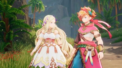 Visions of Mana screenshot showing Val and a female ally