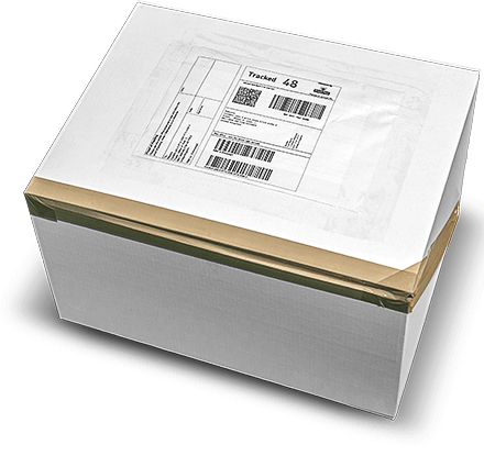Запечатанная коробка с гарнитурой VR и прикрепленной информацией о доставке 